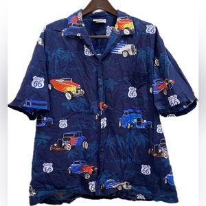 VINTAGE PACIFIC LEGEND APPAREL COTTON 2XL HOT ROD ROUTE 66 BUTTON DOWN TOP
